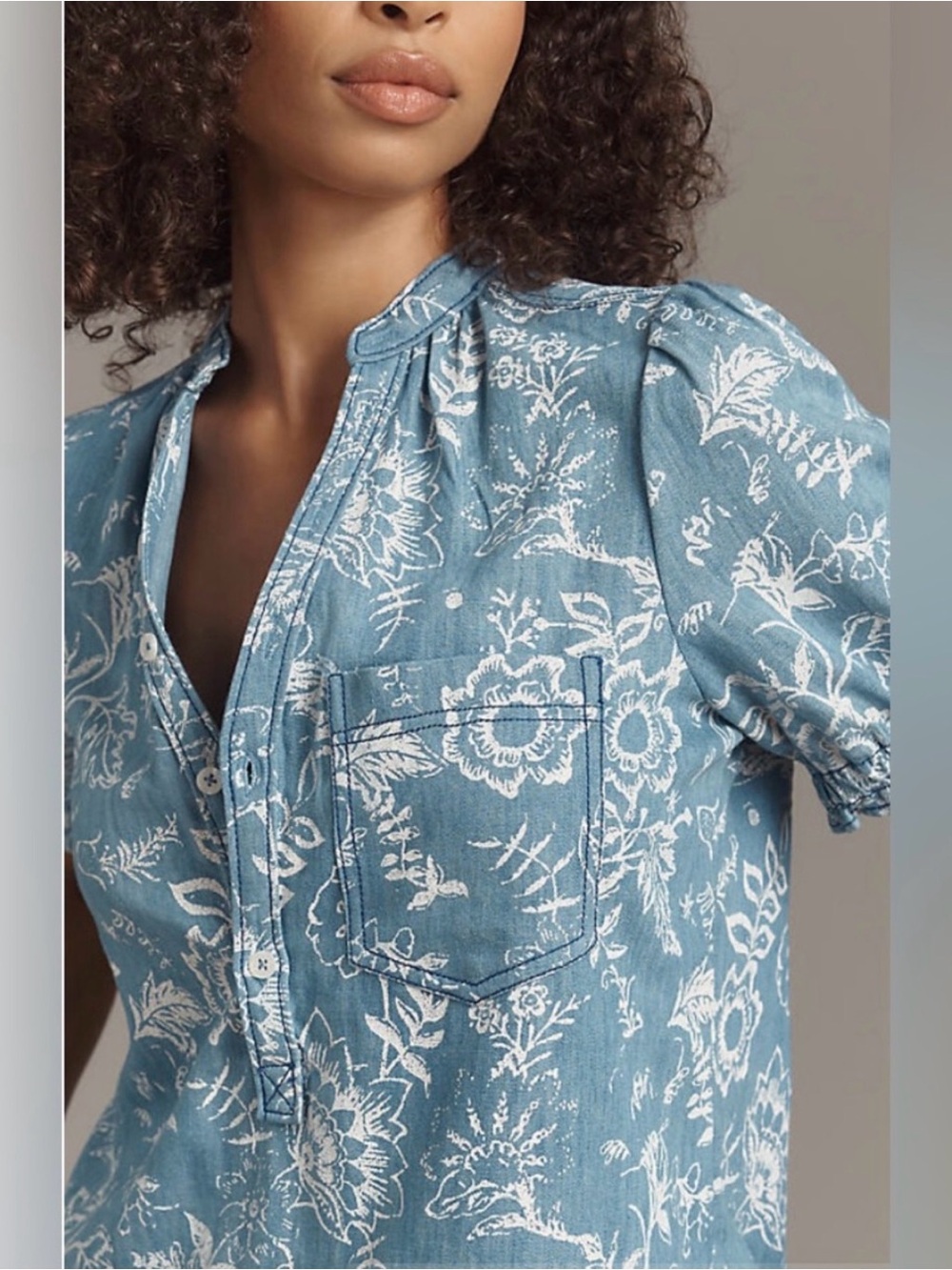 NWT Anthropologie Pilcro The Aly Denim Puff Sleeve Blouse Sz Small Petite